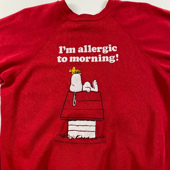 Vintage 70s Snoopy Peanuts Sweatshirt Small I'm Allergic To Morning Woodstock - Picture 3 of 16